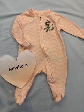 Old Navy Peach Wave-Print Footed Pajamas with Tiger Patch